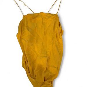 Abercrombie & Fitch Mustard Yellow Sheer Bodysuit Size M | Tie Back Cami Top